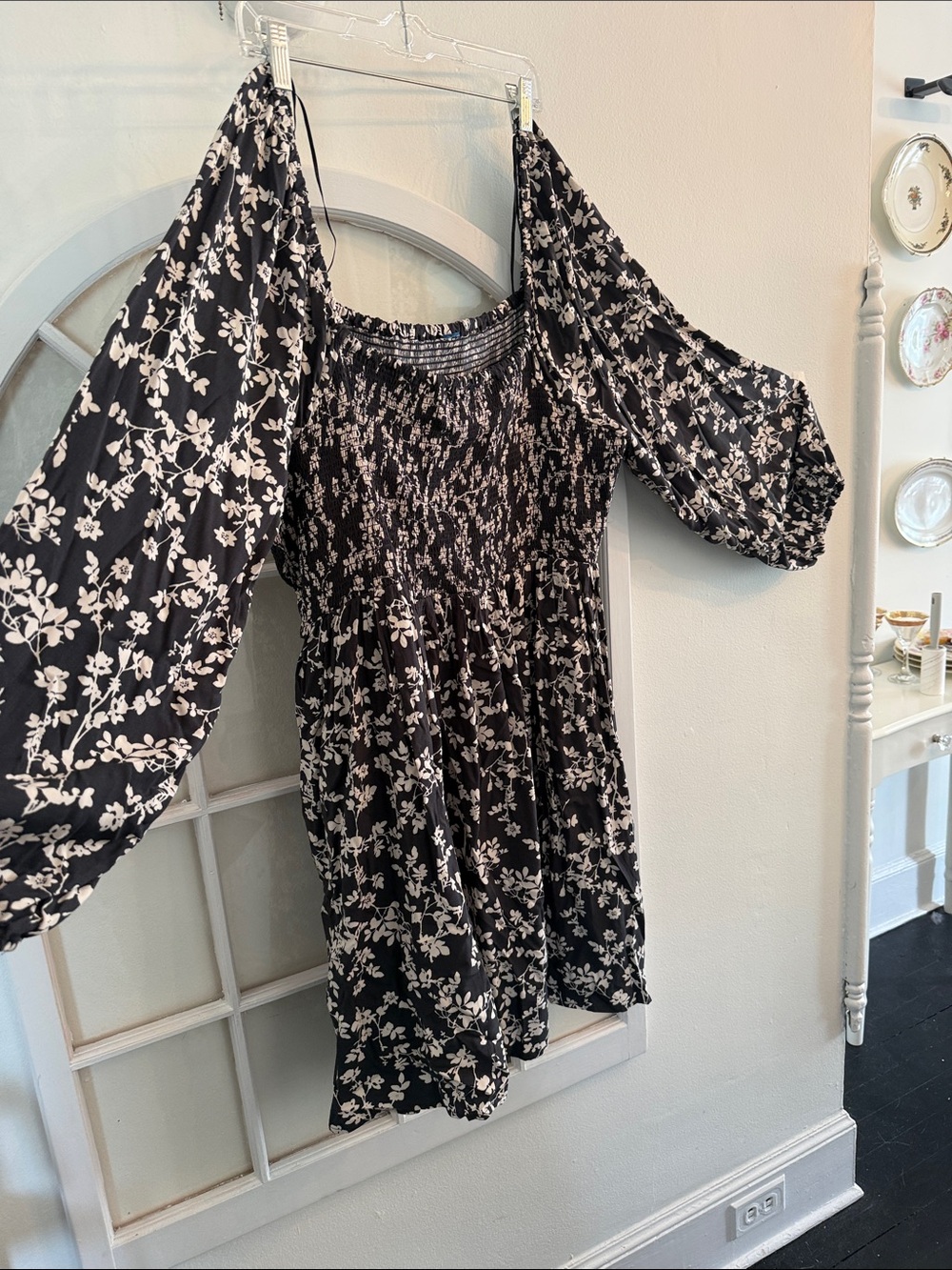 Boho Floral Smocked Peasant Dress,  Balloon Sleeves, Bohemian size 4X
